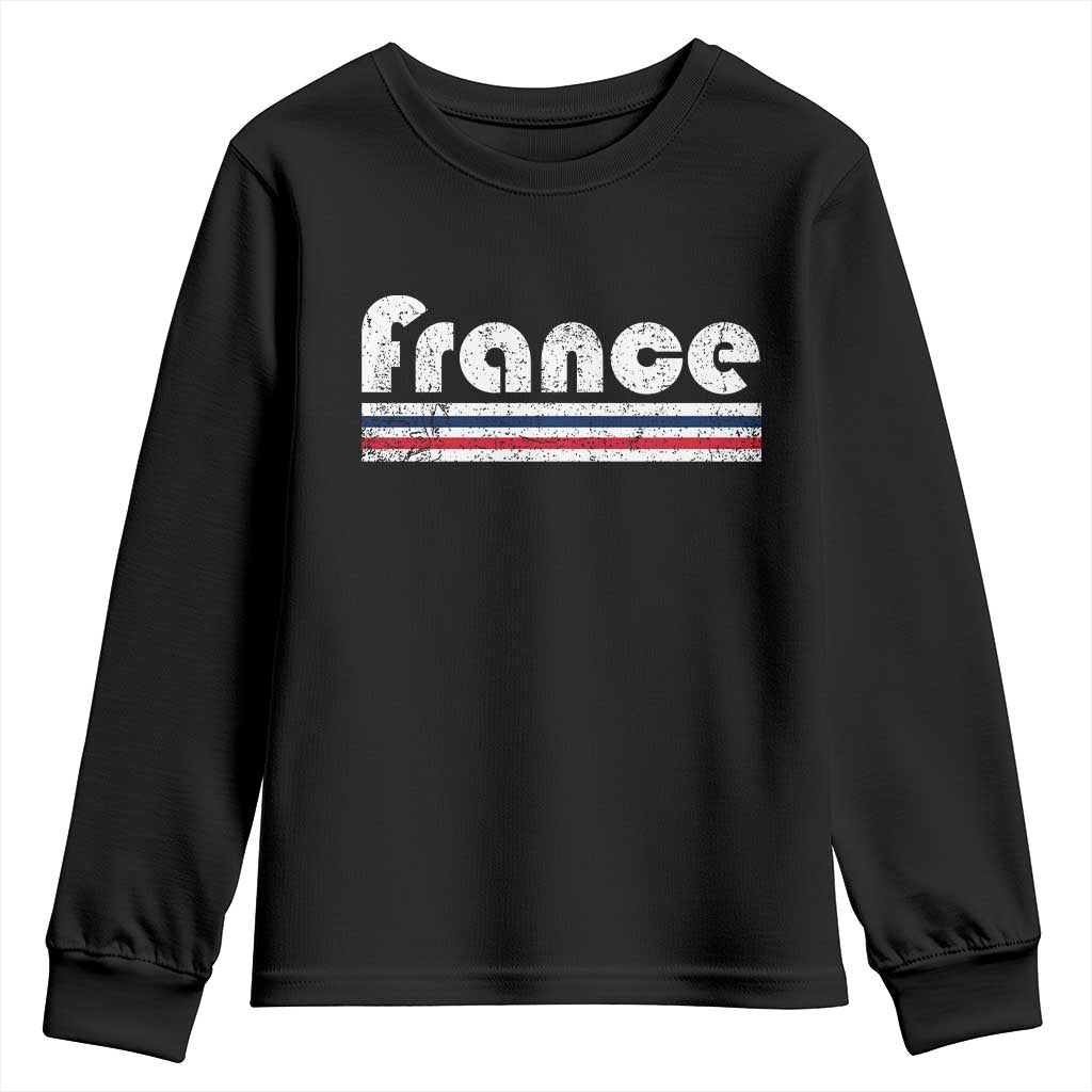 Vintage France Flag Distressed Retro Graphic Youth Sweatshirt Patriotic French Heritage Pride Gift TS02 Black Print Your Wear