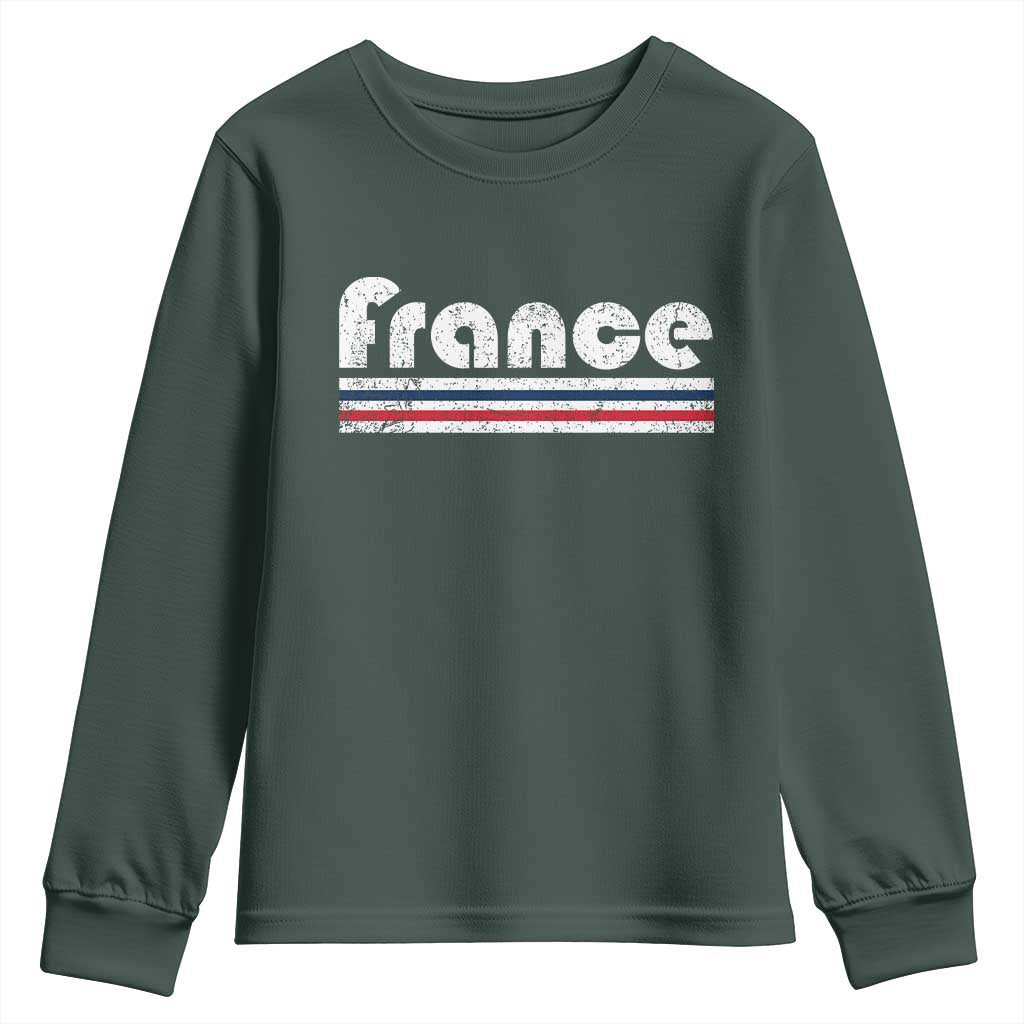 Vintage France Flag Distressed Retro Graphic Youth Sweatshirt Patriotic French Heritage Pride Gift TS02 Dark Forest Green Print Your Wear