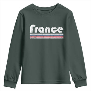 Vintage France Flag Distressed Retro Graphic Youth Sweatshirt Patriotic French Heritage Pride Gift TS02 Dark Forest Green Print Your Wear