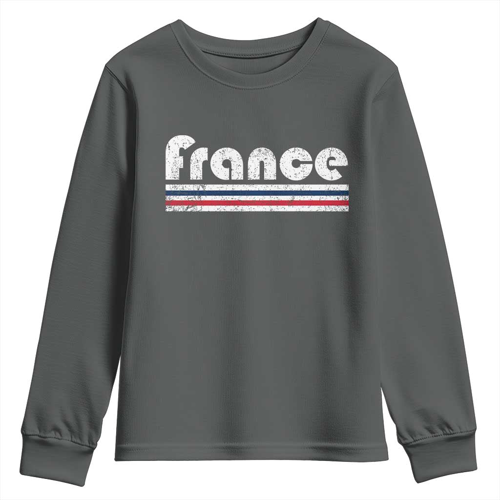 Vintage France Flag Distressed Retro Graphic Youth Sweatshirt Patriotic French Heritage Pride Gift TS02 Dark Heather Print Your Wear