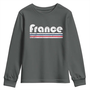 Vintage France Flag Distressed Retro Graphic Youth Sweatshirt Patriotic French Heritage Pride Gift TS02 Dark Heather Print Your Wear