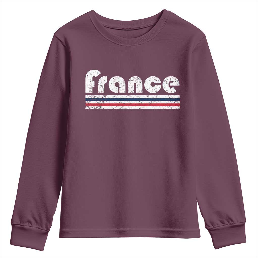 Vintage France Flag Distressed Retro Graphic Youth Sweatshirt Patriotic French Heritage Pride Gift TS02 Maroon Print Your Wear