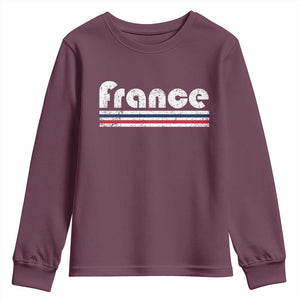 Vintage France Flag Distressed Retro Graphic Youth Sweatshirt Patriotic French Heritage Pride Gift TS02 Maroon Print Your Wear
