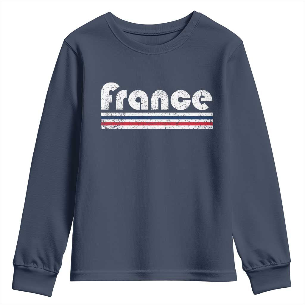 Vintage France Flag Distressed Retro Graphic Youth Sweatshirt Patriotic French Heritage Pride Gift TS02 Navy Print Your Wear
