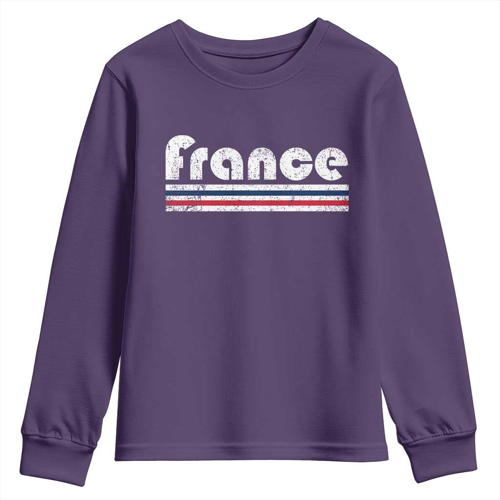 Vintage France Flag Distressed Retro Graphic Youth Sweatshirt Patriotic French Heritage Pride Gift TS02 Purple Print Your Wear
