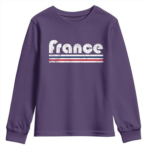 Vintage France Flag Distressed Retro Graphic Youth Sweatshirt Patriotic French Heritage Pride Gift TS02 Purple Print Your Wear