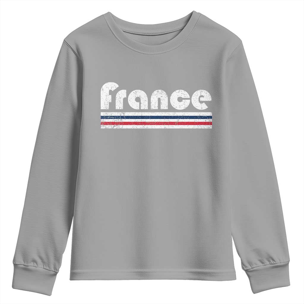 Vintage France Flag Distressed Retro Graphic Youth Sweatshirt Patriotic French Heritage Pride Gift TS02 Sport Gray Print Your Wear