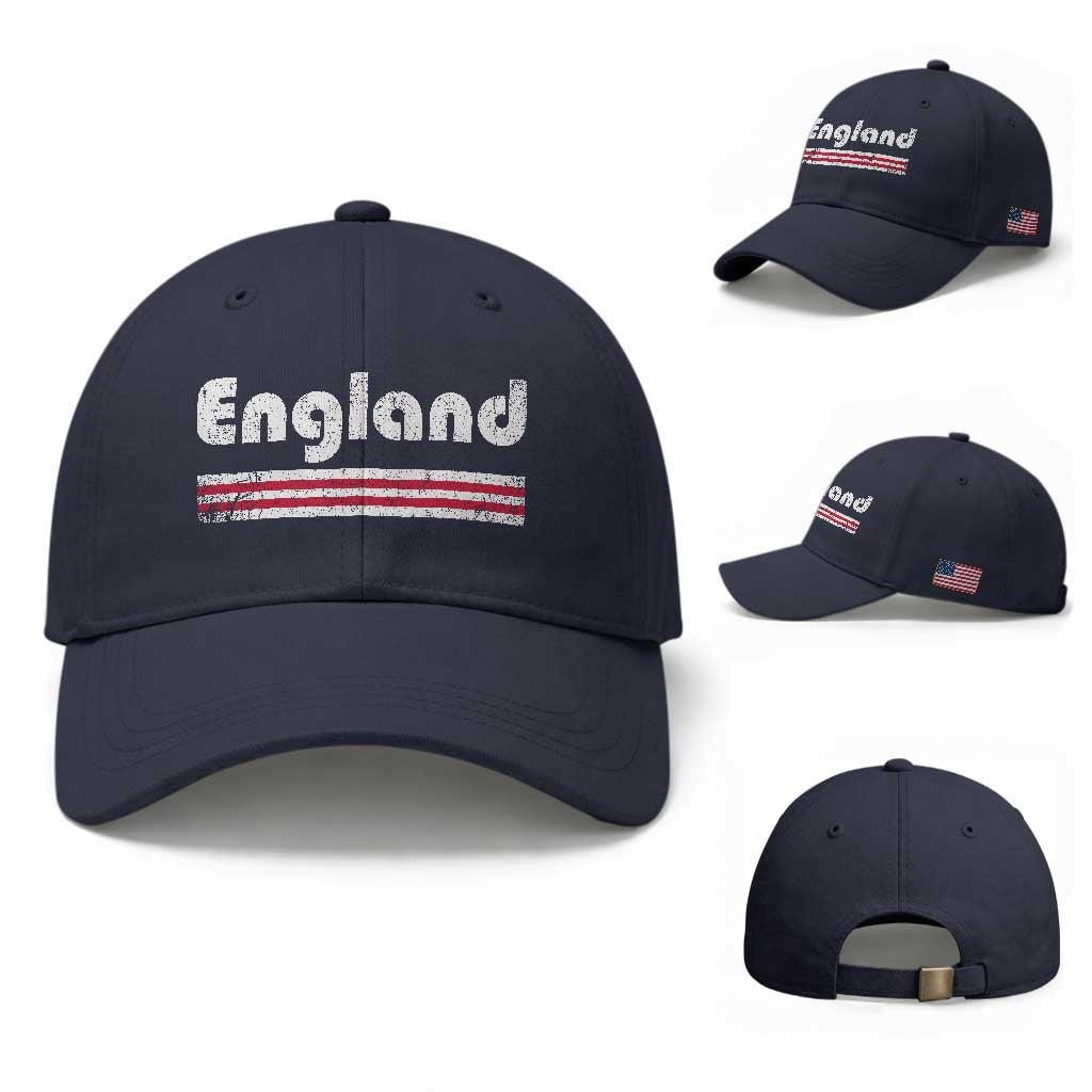 Vintage England Retro Distressed Graphic Baseball Cap Patriotic English Heritage Pride Souvenir TS02 Baseball Cap Universal Fit Navy Print Your Wear