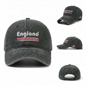 Vintage England Retro Distressed Graphic Washed Cotton Baseball Cap Patriotic English Heritage Pride Souvenir TS02 Washed Cap Universal Fit Dark Green Print Your Wear