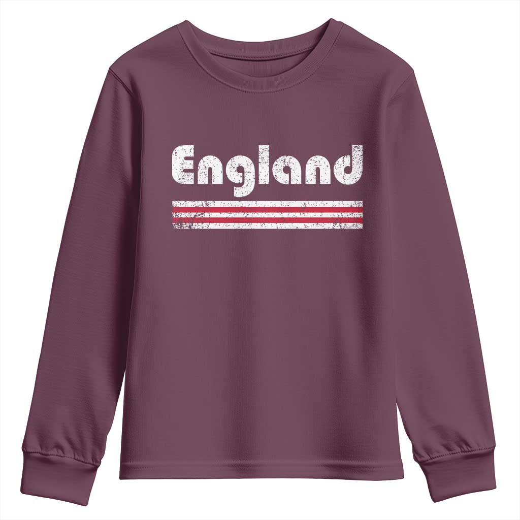 Vintage England Retro Distressed Graphic Youth Sweatshirt Patriotic English Heritage Pride Souvenir TS02 Maroon Print Your Wear