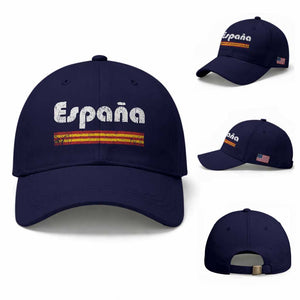 Vintage Espana Espanol Retro Distressed Graphic Baseball Cap Patriotic Spanish Spain Flag Heritage Pride Souvenir TS02 Baseball Cap Universal Fit Dark Blue Print Your Wear