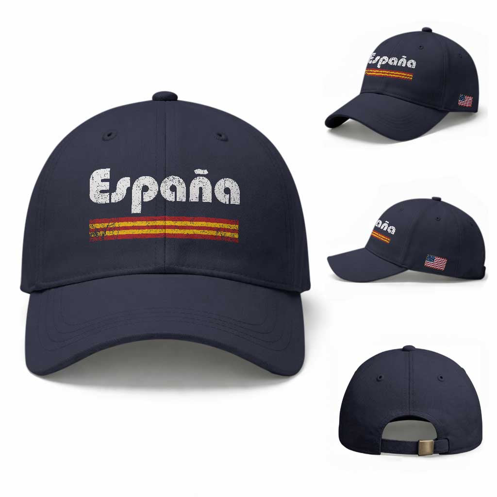 Vintage Espana Espanol Retro Distressed Graphic Baseball Cap Patriotic Spanish Spain Flag Heritage Pride Souvenir TS02 Baseball Cap Universal Fit Navy Print Your Wear
