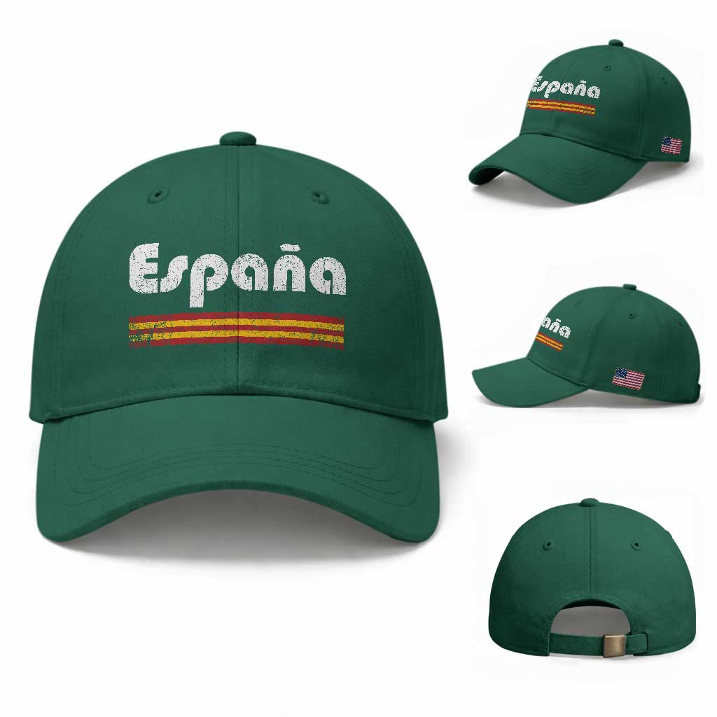 Vintage Espana Espanol Retro Distressed Graphic Baseball Cap Patriotic Spanish Spain Flag Heritage Pride Souvenir TS02 Baseball Cap Universal Fit Irish Green Print Your Wear