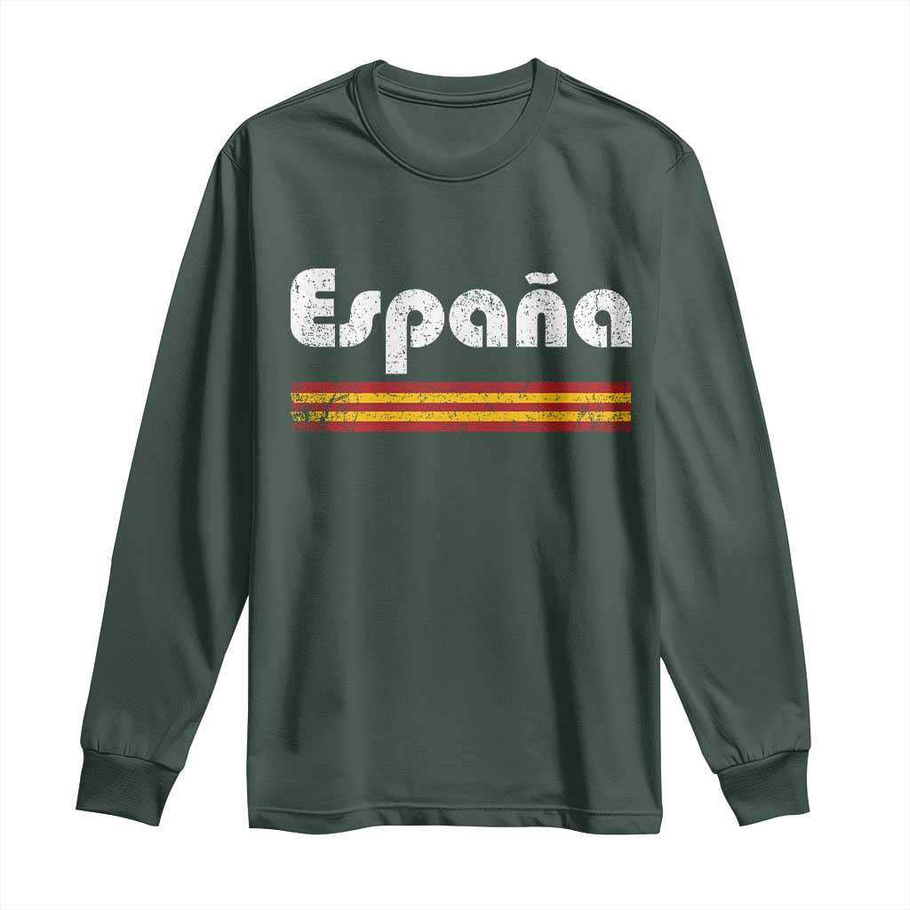 Vintage Espana Espanol Retro Distressed Graphic Long Sleeve Shirt Patriotic Spanish Spain Flag Heritage Pride Souvenir TS02 Dark Forest Green Print Your Wear