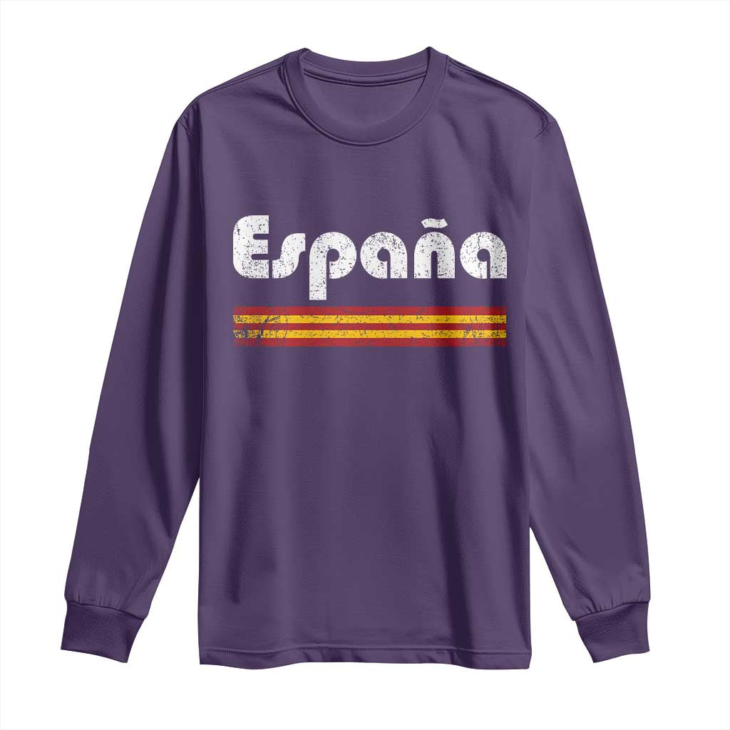 Vintage Espana Espanol Retro Distressed Graphic Long Sleeve Shirt Patriotic Spanish Spain Flag Heritage Pride Souvenir TS02 Purple Print Your Wear