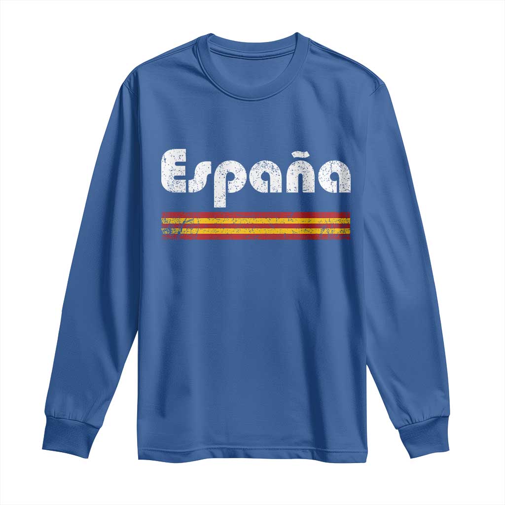 Vintage Espana Espanol Retro Distressed Graphic Long Sleeve Shirt Patriotic Spanish Spain Flag Heritage Pride Souvenir TS02 Royal Blue Print Your Wear
