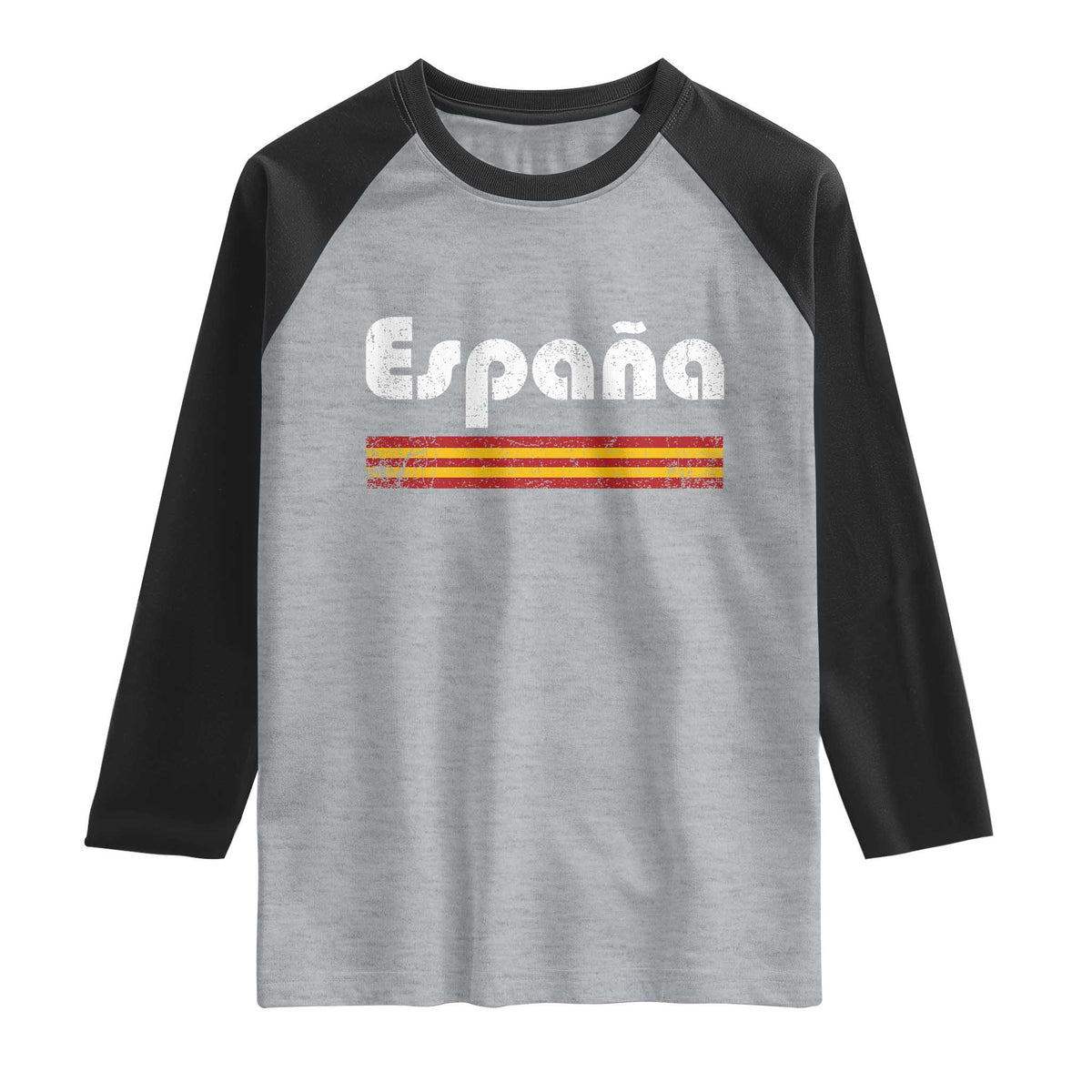 Vintage Espana Espanol Retro Distressed Graphic Raglan Shirt Patriotic Spanish Spain Flag Heritage Pride Souvenir TS02 Heather Gray Black Print Your Wear