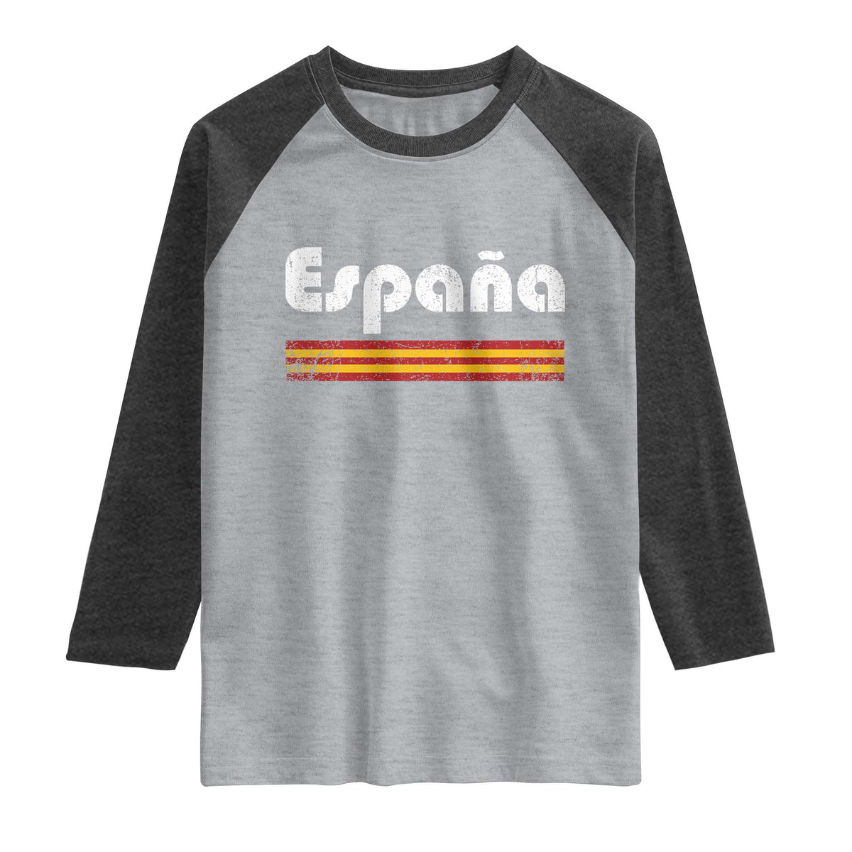Vintage Espana Espanol Retro Distressed Graphic Raglan Shirt Patriotic Spanish Spain Flag Heritage Pride Souvenir TS02 Heather Gray Heather Charcoal Print Your Wear