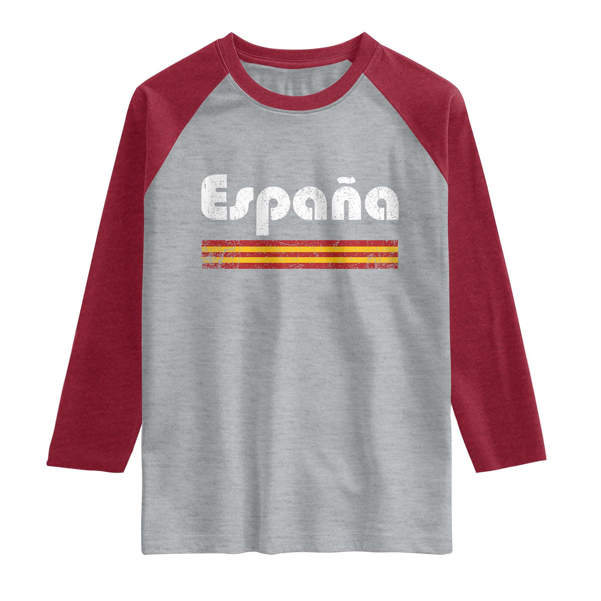 Vintage Espana Espanol Retro Distressed Graphic Raglan Shirt Patriotic Spanish Spain Flag Heritage Pride Souvenir TS02 Heather Gray Heather Red Print Your Wear