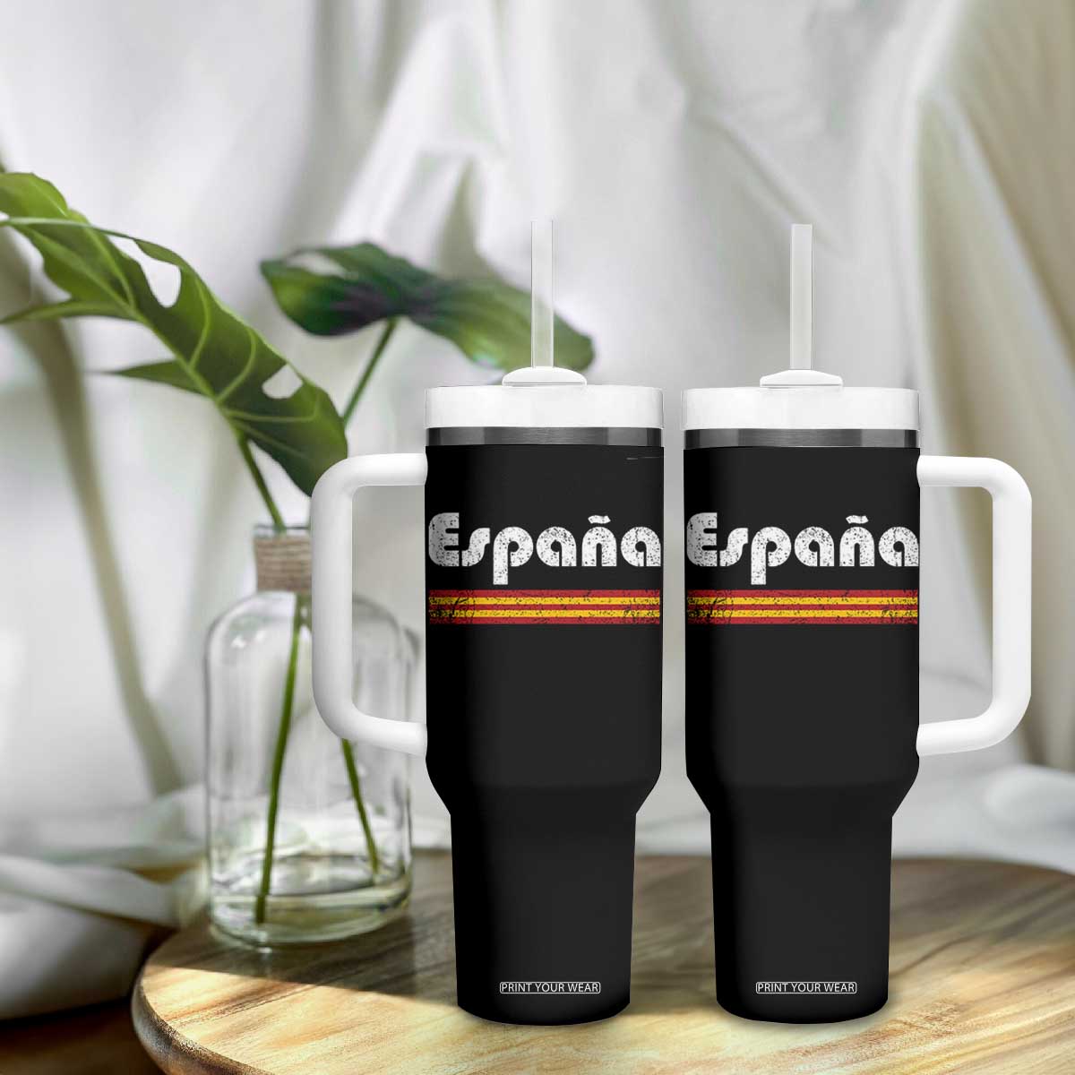 Vintage Espana Espanol Retro Distressed Graphic Tumbler With Handle Patriotic Spanish Spain Flag Heritage Pride Souvenir TS02 Print Your Wear