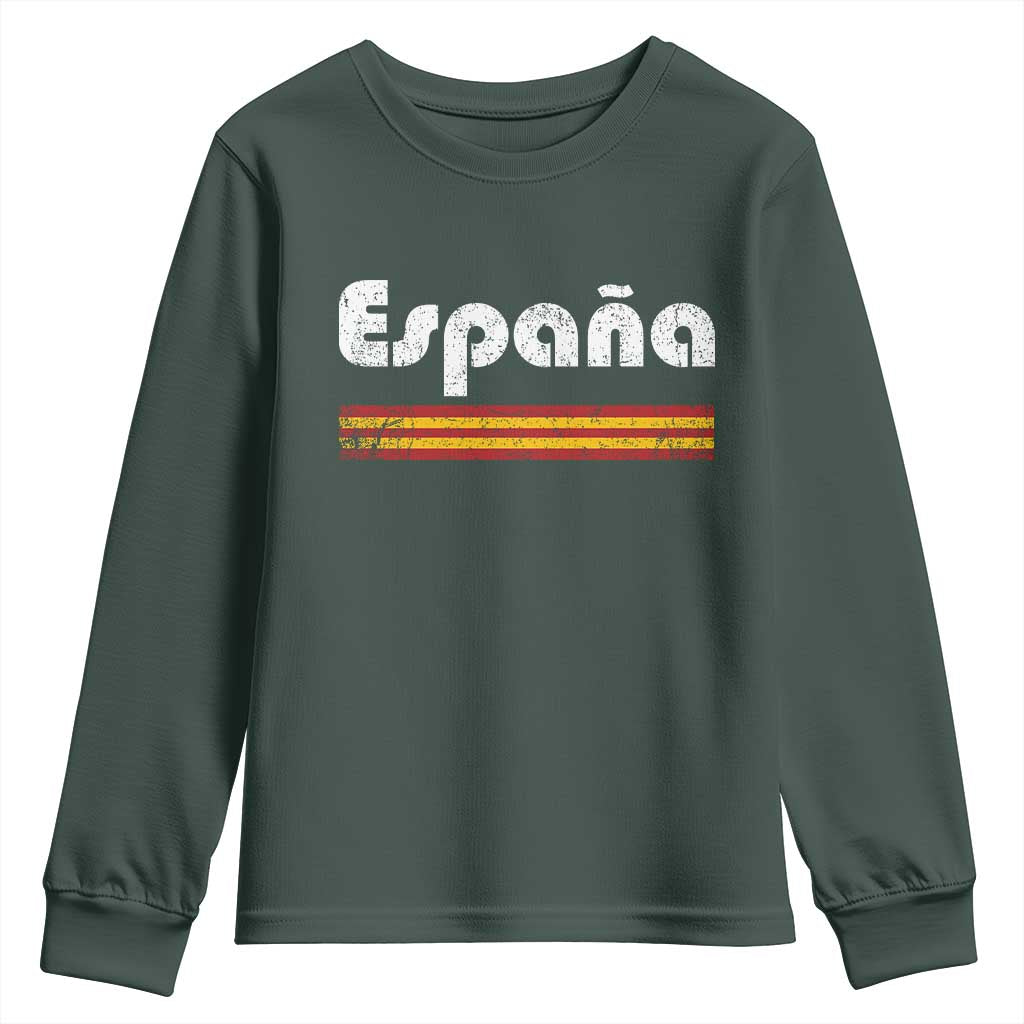 Vintage Espana Espanol Retro Distressed Graphic Youth Sweatshirt Patriotic Spanish Spain Flag Heritage Pride Souvenir TS02 Dark Forest Green Print Your Wear