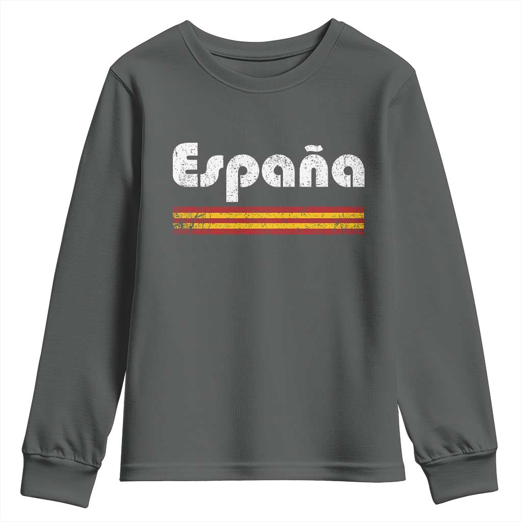 Vintage Espana Espanol Retro Distressed Graphic Youth Sweatshirt Patriotic Spanish Spain Flag Heritage Pride Souvenir TS02 Dark Heather Print Your Wear
