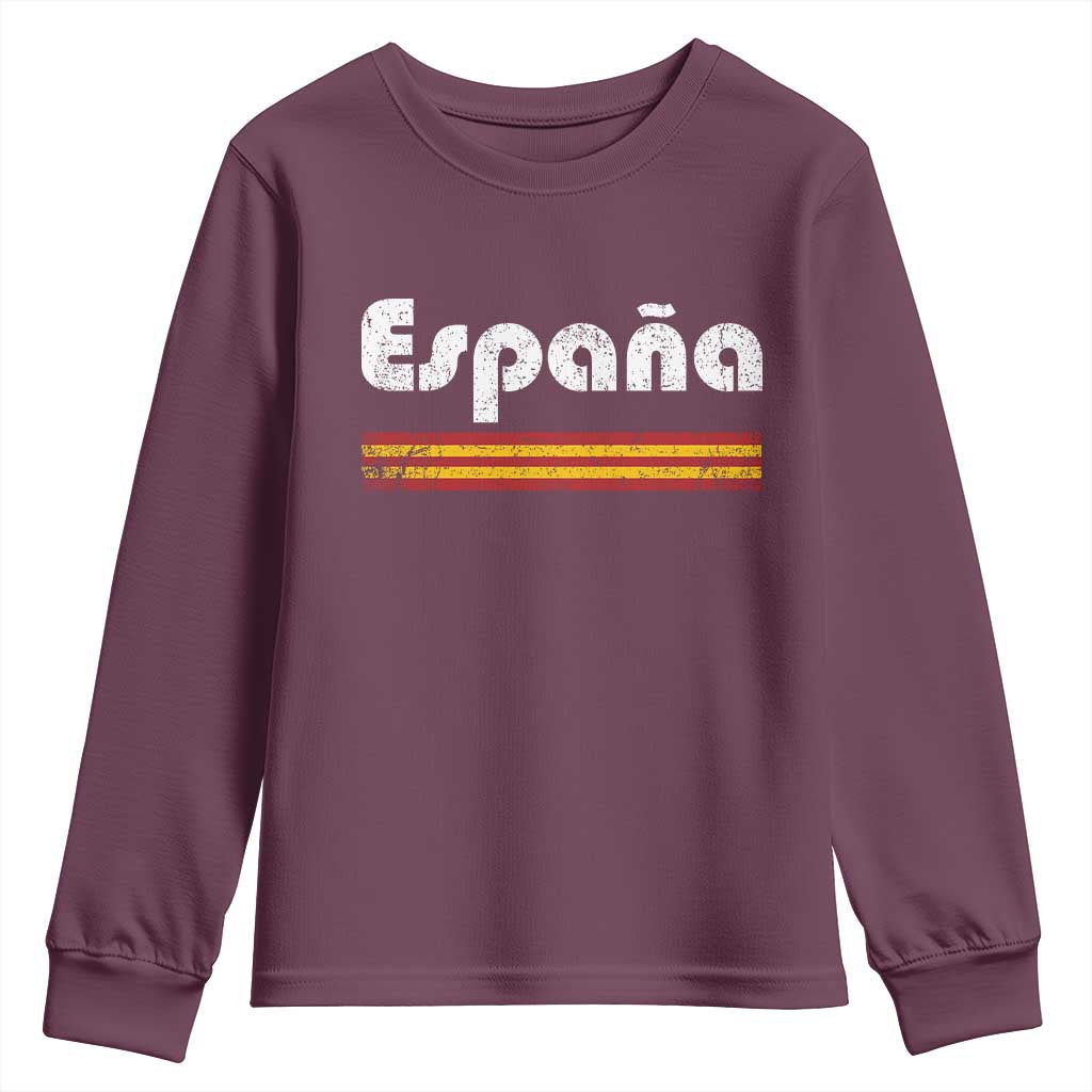 Vintage Espana Espanol Retro Distressed Graphic Youth Sweatshirt Patriotic Spanish Spain Flag Heritage Pride Souvenir TS02 Maroon Print Your Wear