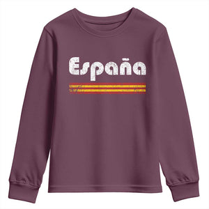 Vintage Espana Espanol Retro Distressed Graphic Youth Sweatshirt Patriotic Spanish Spain Flag Heritage Pride Souvenir TS02 Maroon Print Your Wear
