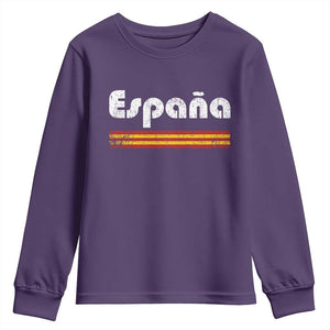 Vintage Espana Espanol Retro Distressed Graphic Youth Sweatshirt Patriotic Spanish Spain Flag Heritage Pride Souvenir TS02 Purple Print Your Wear