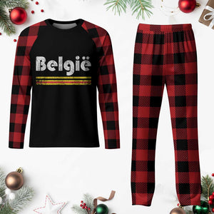 Retro Belgie Belgium Flag Distressed Graphic in Dutch Plaid Pajama Set Proud Belgian Heritage and Country Roots Pride Gift TS02 Buffalo Plaid Print Your Wear