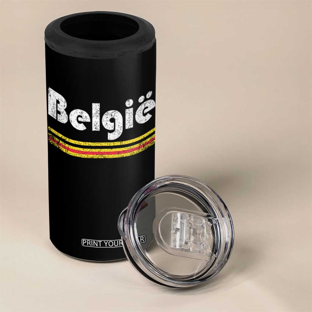 Retro Belgie Belgium Flag Distressed Graphic in Dutch 4 in 1 Can Cooler Tumbler Proud Belgian Heritage and Country Roots Pride Gift TS02 Print Your Wear