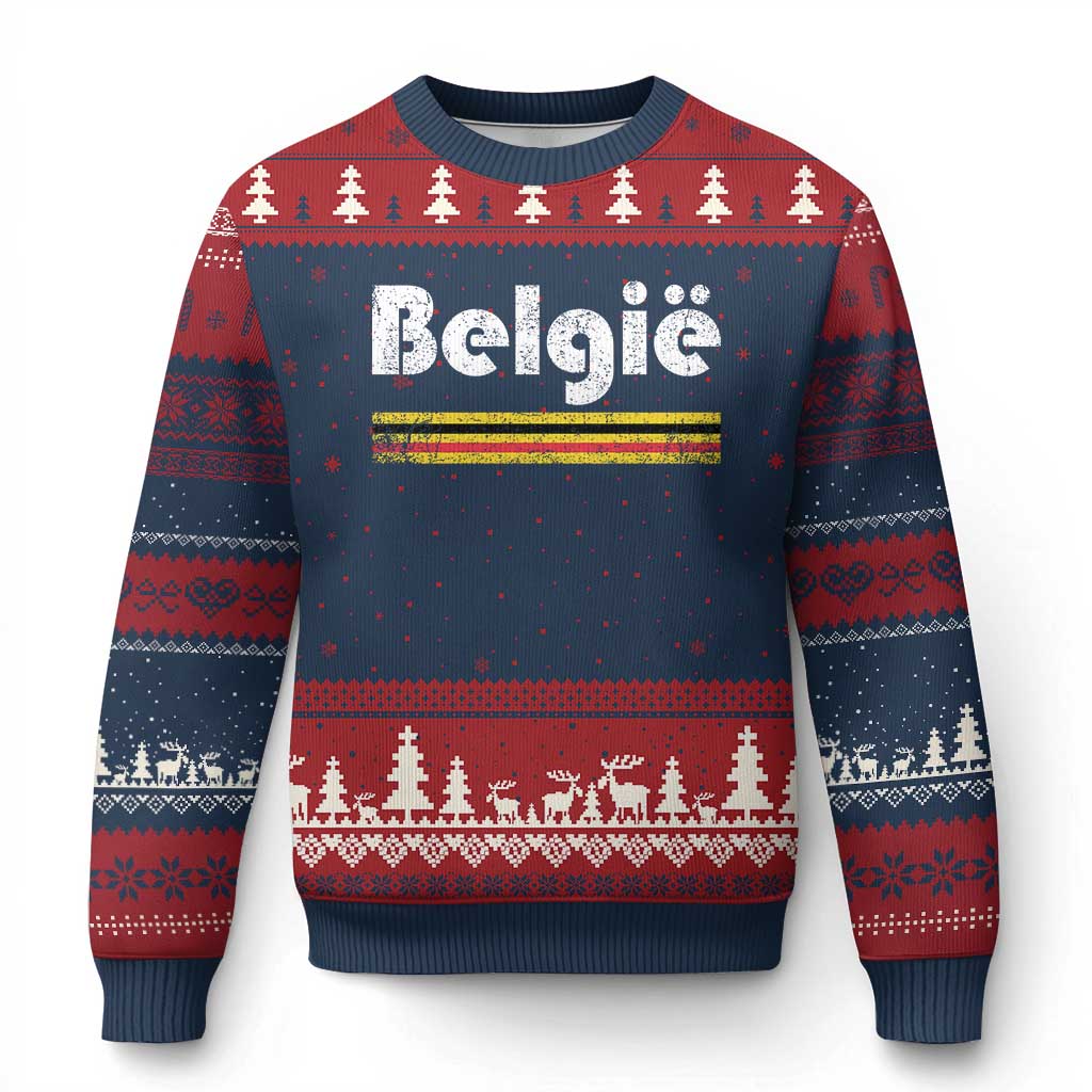 Retro Belgie Belgium Flag Distressed Graphic in Dutch Ugly Christmas Sweater Proud Belgian Heritage and Country Roots Pride Gift TS02 Navy Red Print Your Wear