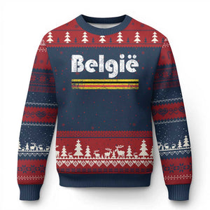 Retro Belgie Belgium Flag Distressed Graphic in Dutch Ugly Christmas Sweater Proud Belgian Heritage and Country Roots Pride Gift TS02 Navy Red Print Your Wear