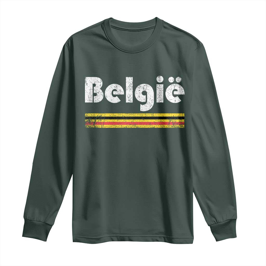 Retro Belgie Belgium Flag Distressed Graphic in Dutch Long Sleeve Shirt Proud Belgian Heritage and Country Roots Pride Gift TS02 Dark Forest Green Print Your Wear
