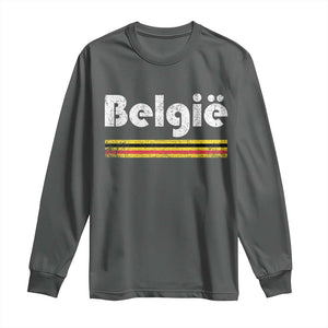 Retro Belgie Belgium Flag Distressed Graphic in Dutch Long Sleeve Shirt Proud Belgian Heritage and Country Roots Pride Gift TS02 Dark Heather Print Your Wear