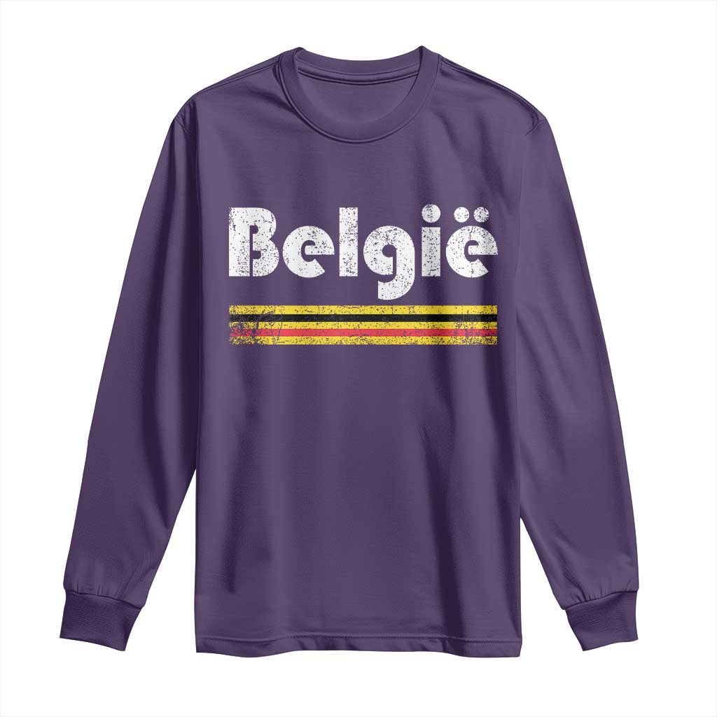 Retro Belgie Belgium Flag Distressed Graphic in Dutch Long Sleeve Shirt Proud Belgian Heritage and Country Roots Pride Gift TS02 Purple Print Your Wear
