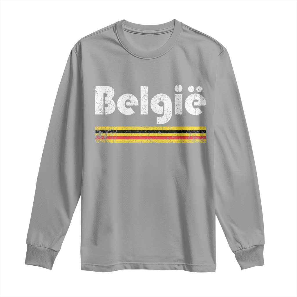 Retro Belgie Belgium Flag Distressed Graphic in Dutch Long Sleeve Shirt Proud Belgian Heritage and Country Roots Pride Gift TS02 Sport Gray Print Your Wear