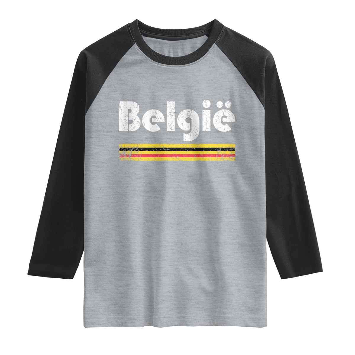 Retro Belgie Belgium Flag Distressed Graphic in Dutch Raglan Shirt Proud Belgian Heritage and Country Roots Pride Gift TS02 Heather Gray Black Print Your Wear
