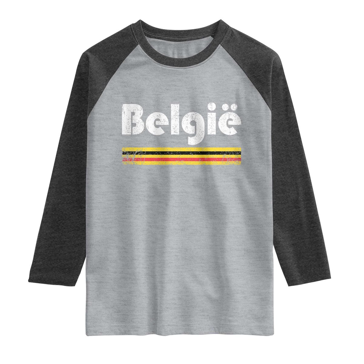 Retro Belgie Belgium Flag Distressed Graphic in Dutch Raglan Shirt Proud Belgian Heritage and Country Roots Pride Gift TS02 Heather Gray Heather Charcoal Print Your Wear