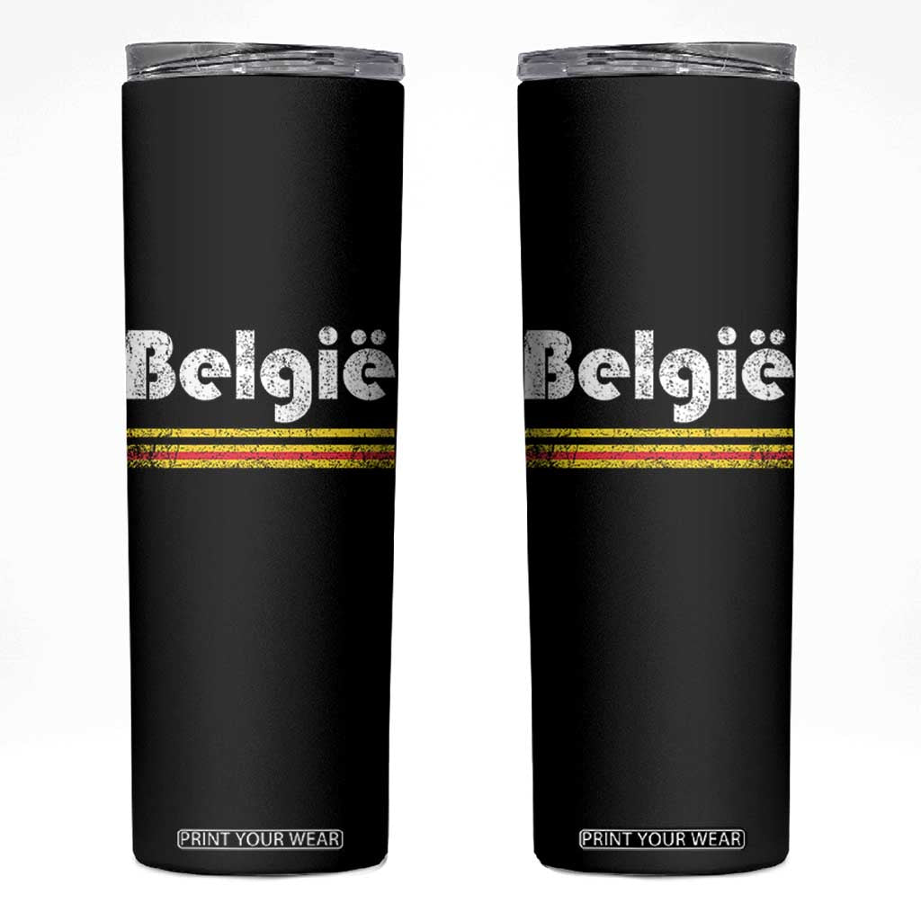 Retro Belgie Belgium Flag Distressed Graphic in Dutch Skinny Tumbler Proud Belgian Heritage and Country Roots Pride Gift TS02 Black Print Your Wear
