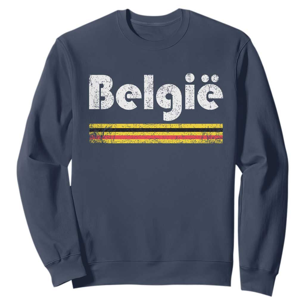 Retro Belgie Belgium Flag Distressed Graphic in Dutch Sweatshirt Proud Belgian Heritage and Country Roots Pride Gift TS02 Navy Print Your Wear