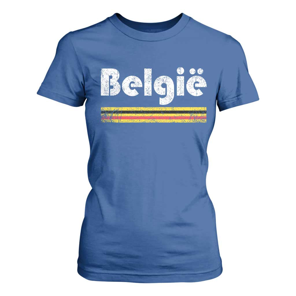 Retro Belgie Belgium Flag Distressed Graphic in Dutch T Shirt For Women Proud Belgian Heritage and Country Roots Pride Gift TS02 Royal Blue Print Your Wear
