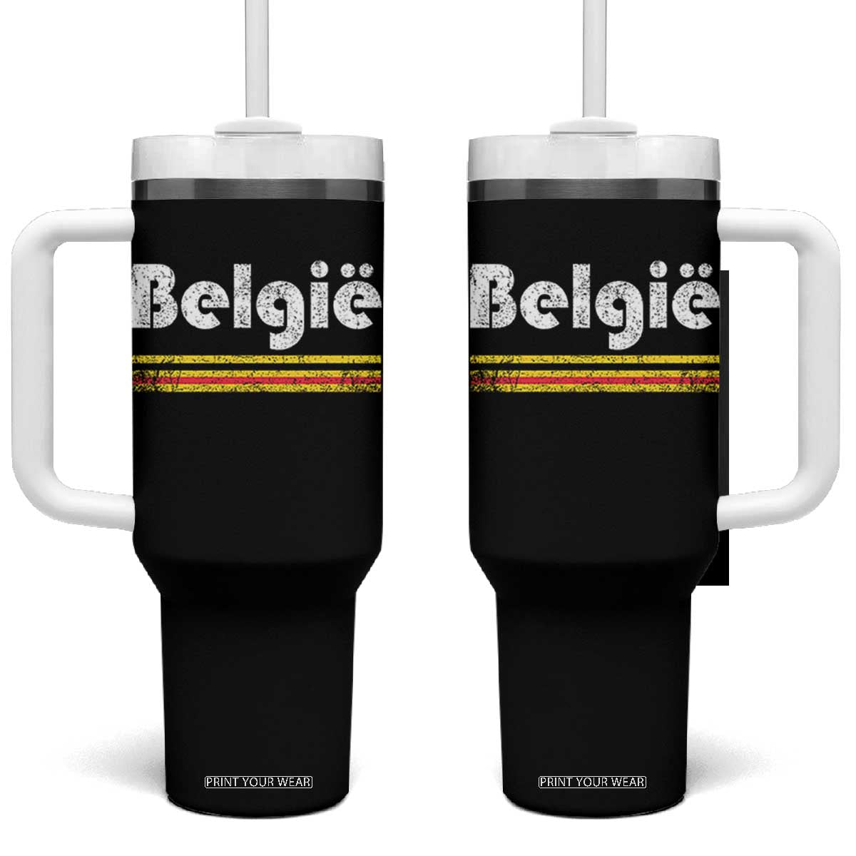 Retro Belgie Belgium Flag Distressed Graphic in Dutch Tumbler With Handle Proud Belgian Heritage and Country Roots Pride Gift TS02 One Size: 40 oz Black Print Your Wear