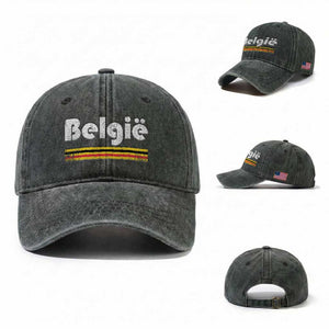 Retro Belgie Belgium Flag Distressed Graphic in Dutch Washed Cotton Baseball Cap Proud Belgian Heritage and Country Roots Pride Gift TS02 Washed Cap Universal Fit Dark Green Print Your Wear