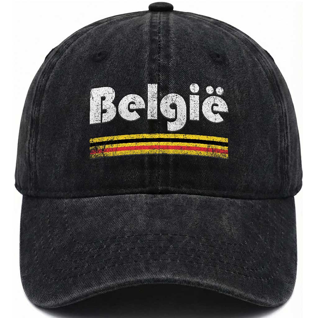 Retro Belgie Belgium Flag Distressed Graphic in Dutch Washed Cotton Baseball Cap Proud Belgian Heritage and Country Roots Pride Gift TS02 Print Your Wear
