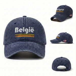 Retro Belgie Belgium Flag Distressed Graphic in Dutch Washed Cotton Baseball Cap Proud Belgian Heritage and Country Roots Pride Gift TS02 Washed Cap Universal Fit Navy Print Your Wear