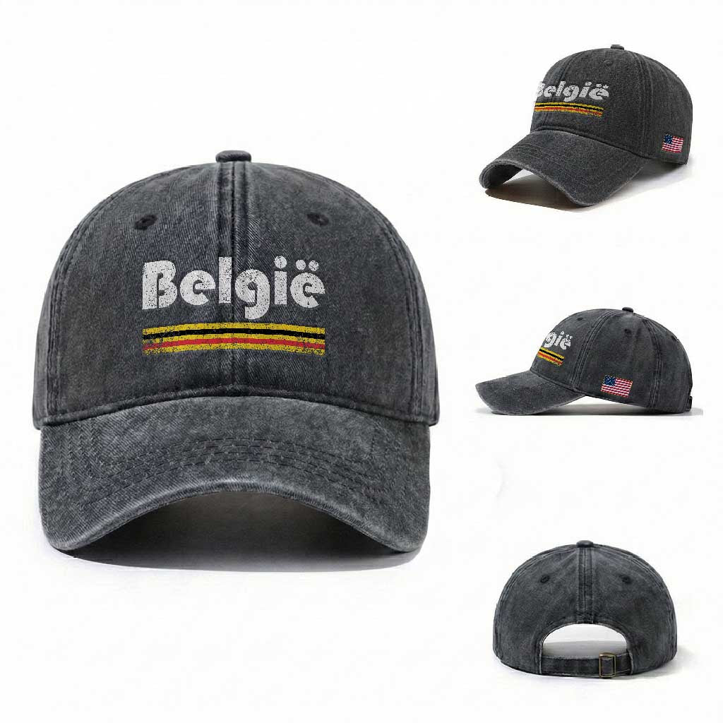 Retro Belgie Belgium Flag Distressed Graphic in Dutch Washed Cotton Baseball Cap Proud Belgian Heritage and Country Roots Pride Gift TS02 Washed Cap Universal Fit Dark Gray Print Your Wear
