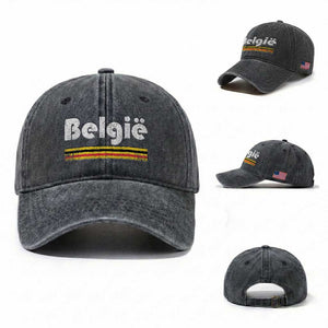 Retro Belgie Belgium Flag Distressed Graphic in Dutch Washed Cotton Baseball Cap Proud Belgian Heritage and Country Roots Pride Gift TS02 Washed Cap Universal Fit Dark Gray Print Your Wear