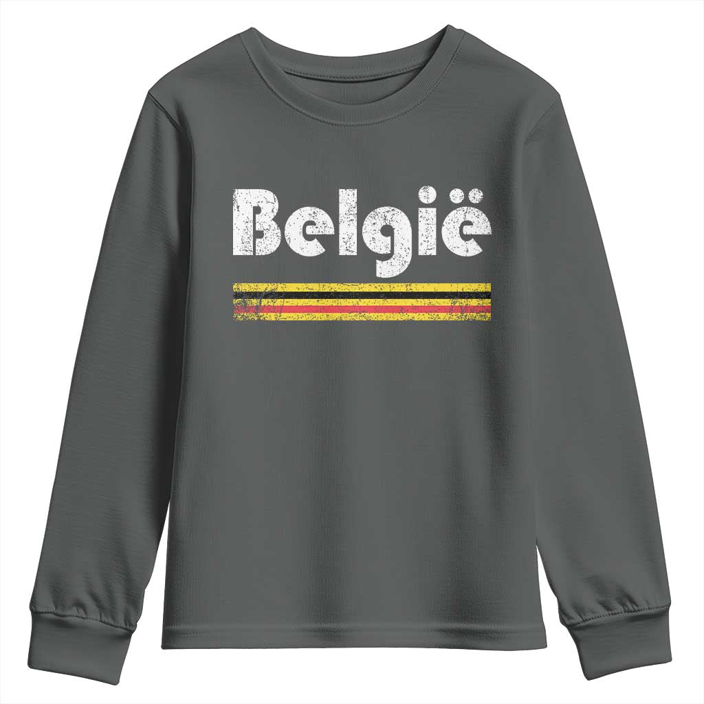 Retro Belgie Belgium Flag Distressed Graphic in Dutch Youth Sweatshirt Proud Belgian Heritage and Country Roots Pride Gift TS02 Dark Heather Print Your Wear