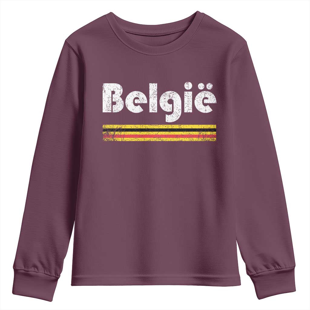 Retro Belgie Belgium Flag Distressed Graphic in Dutch Youth Sweatshirt Proud Belgian Heritage and Country Roots Pride Gift TS02 Maroon Print Your Wear